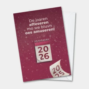 Wenskaart de joaren affeseren West-Vlaams met kalender 2026