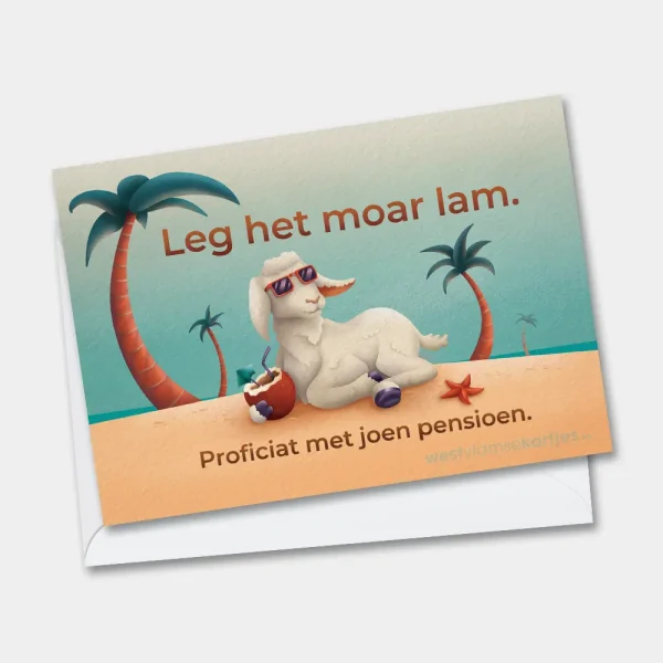 Leg het moar lam West-Vlaamse wenskaart pensioen