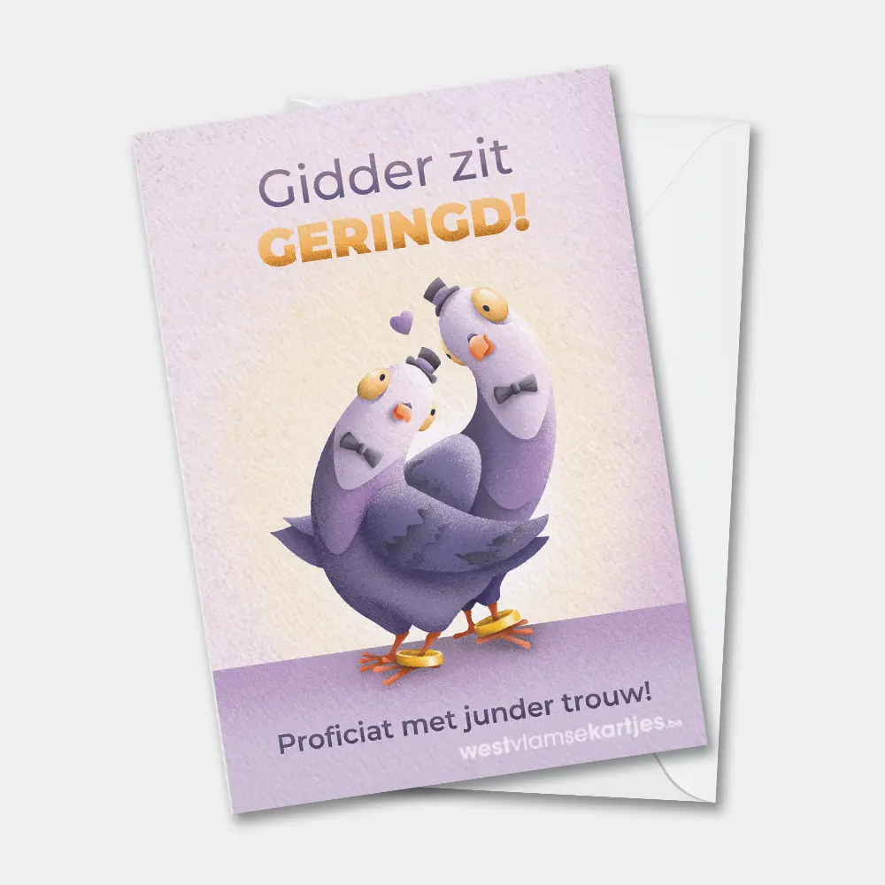 Geringd duiven West-Vlaamse wenskaart voor huwelijk
