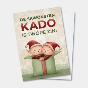 De skwônste kado is twoôpe zin - knuffelende elfjes - grappige West-Vlaamse wenskaart voor kerst en nieuwjaar