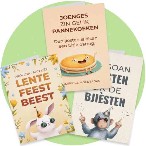 Grappige west-vlaamse wenskaartjes voor communie, lentefeest, moederdag en verjaardag